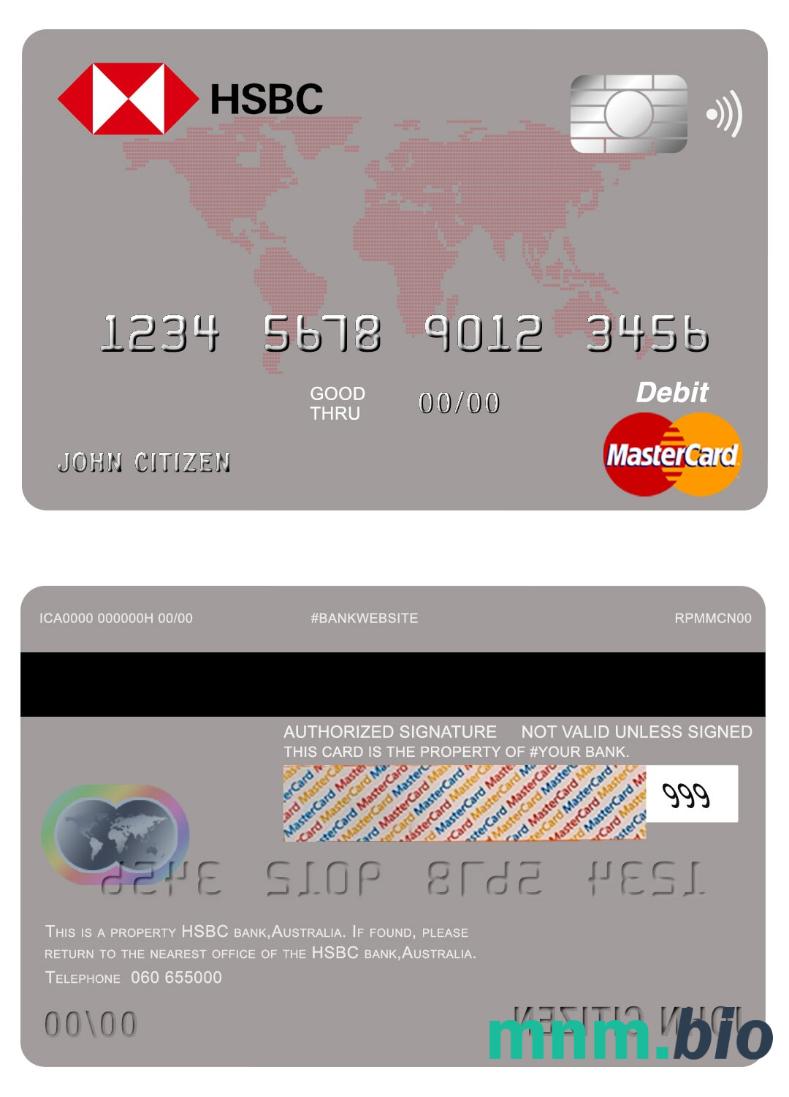 Australia HSBC bank przykład karty mastercard w formacie PSD